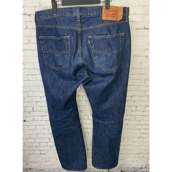Levis 501 Jean Men 36x32 Blue Denim Pant Button Fly Outdoors Preppy Dark Wash N2 - Picture 6 of 11